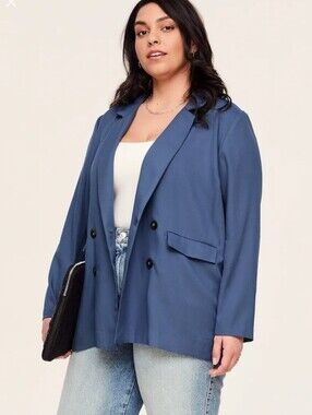 Adore Me Lora Blue Double Breasted Blazer Jacket 1X NWT Quiet Luxury Office